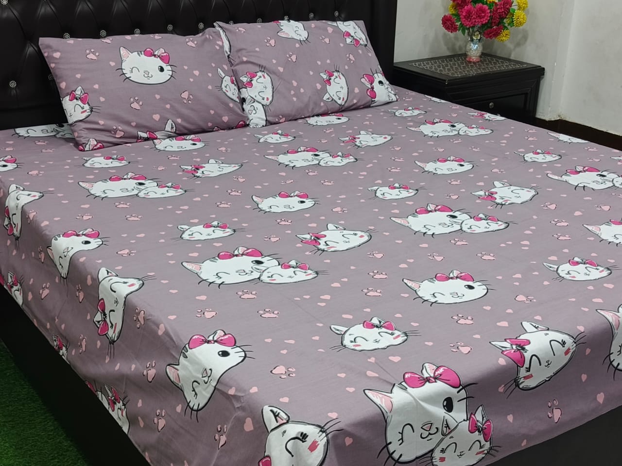 3 Pcs King Size Cotton Bedsheet With 2 Pillow Covers