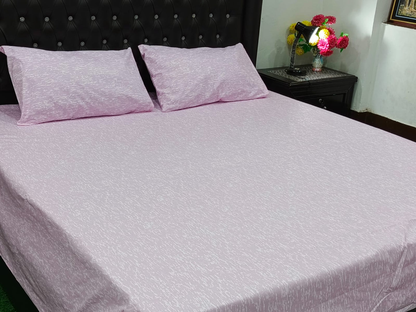 3 Pcs King Size Cotton Bedsheet With 2 Pillow Covers