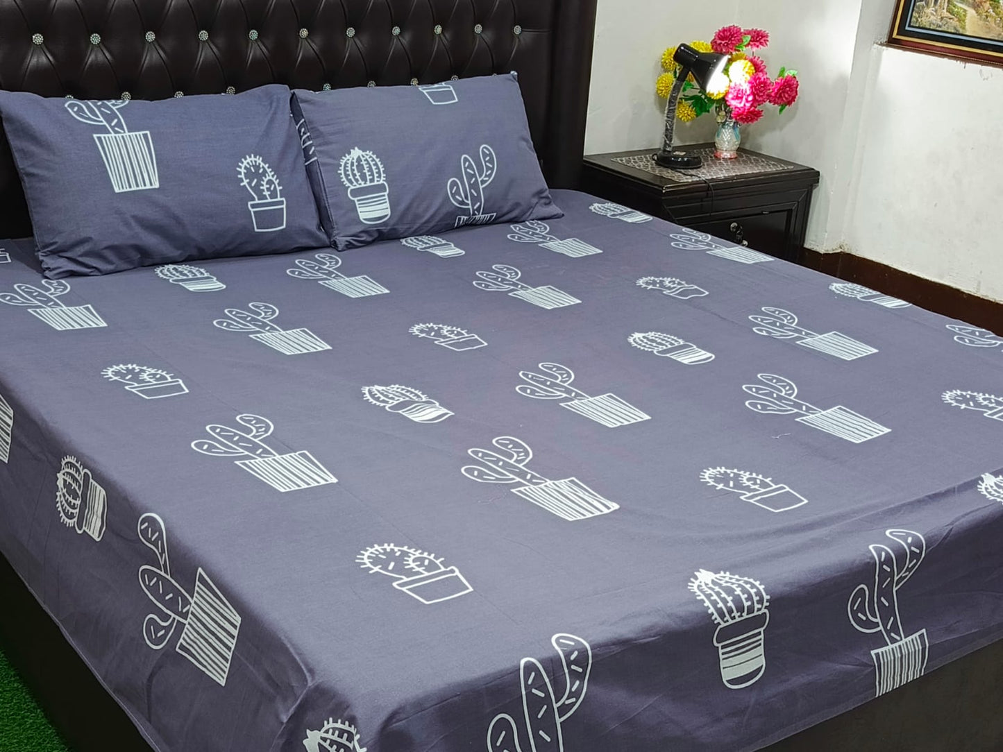 3 Pcs King Size Cotton Bedsheet With 2 Pillow Covers