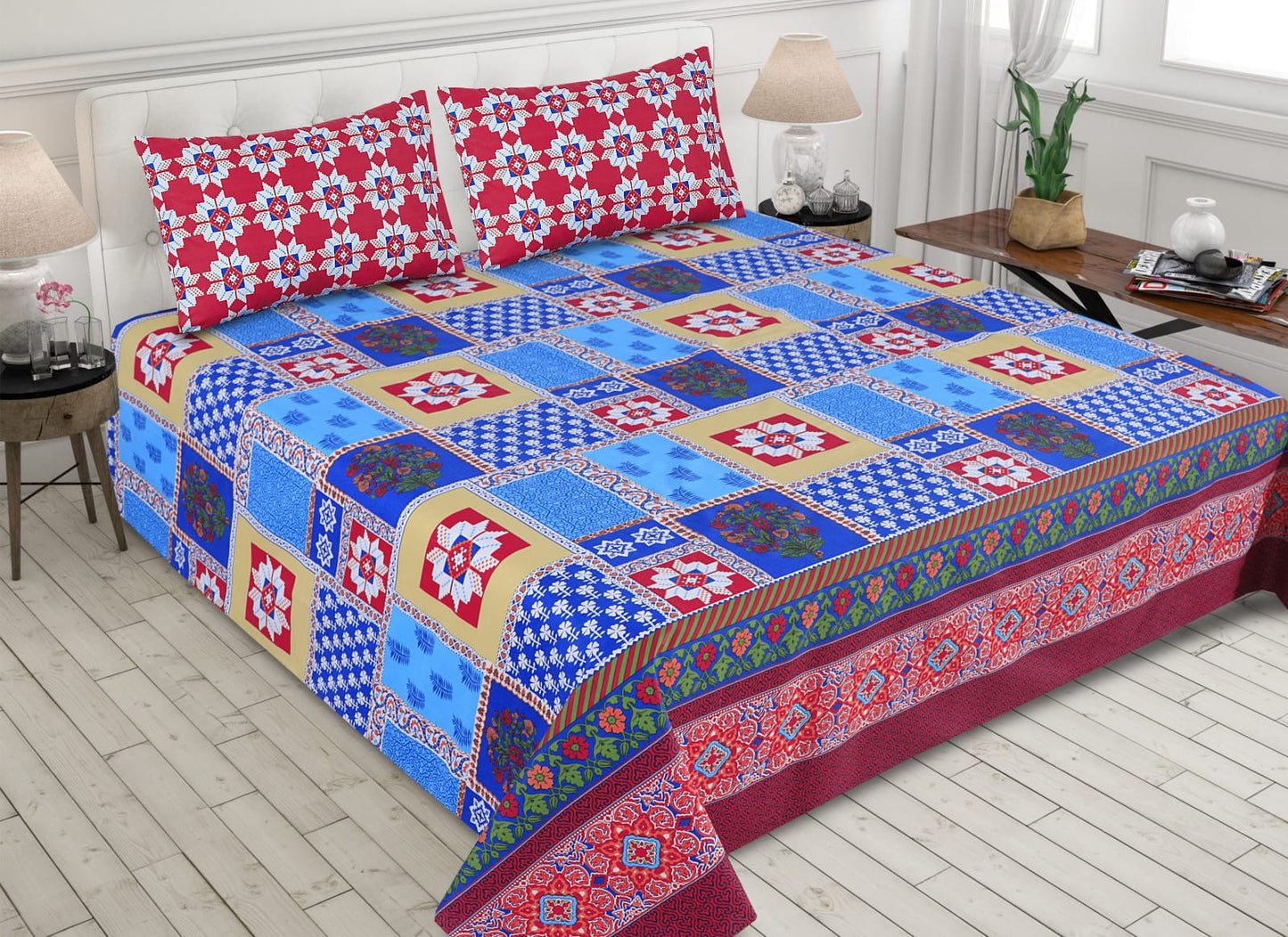 3 Pcs Export Quality King Size Bedsheet With Pillow Covers