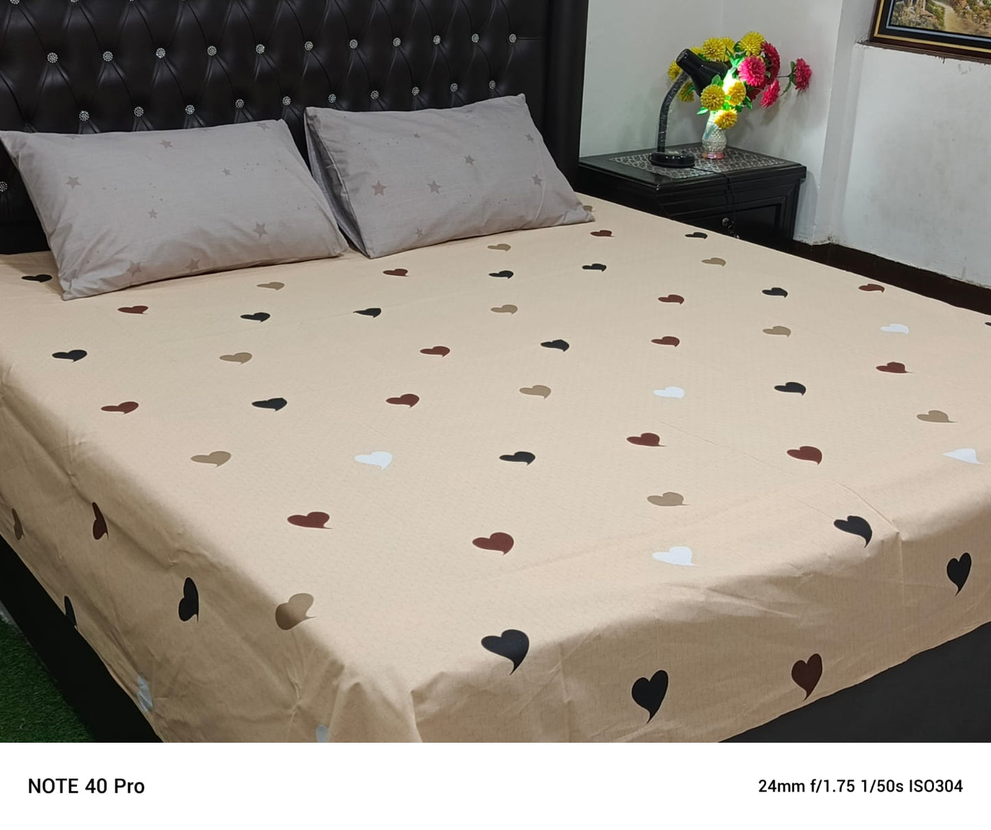 3 Pcs King Size Cotton Bedsheet With 2 Pillow Covers