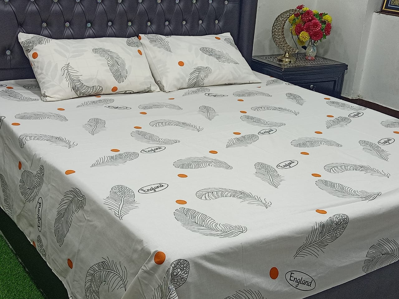 3 Pcs King Size Cotton Bedsheet With 2 Pillow Covers