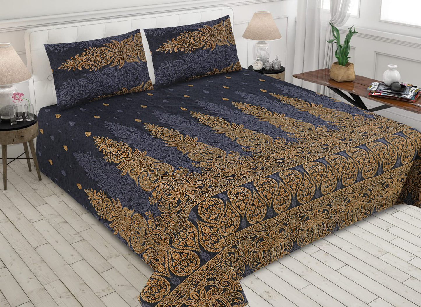 3 Pcs Export Quality King Size Bedsheet With Pillow Covers