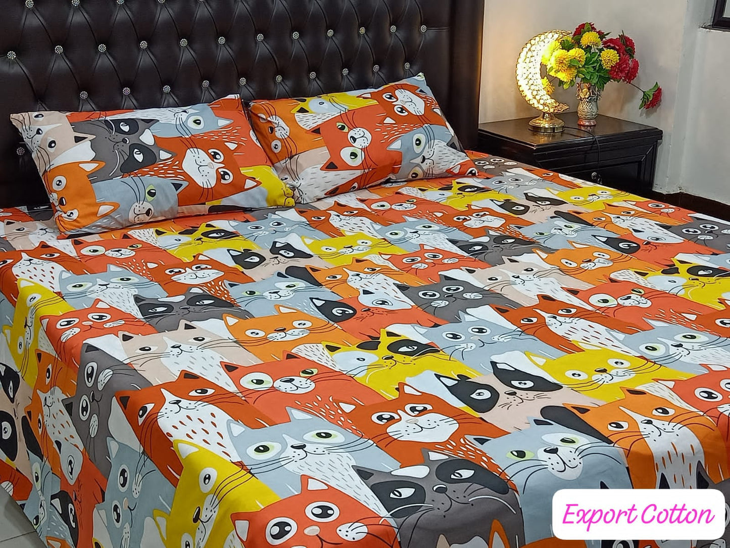 3 Pcs King Size Cotton Bedsheet With 2 Pillow Covers