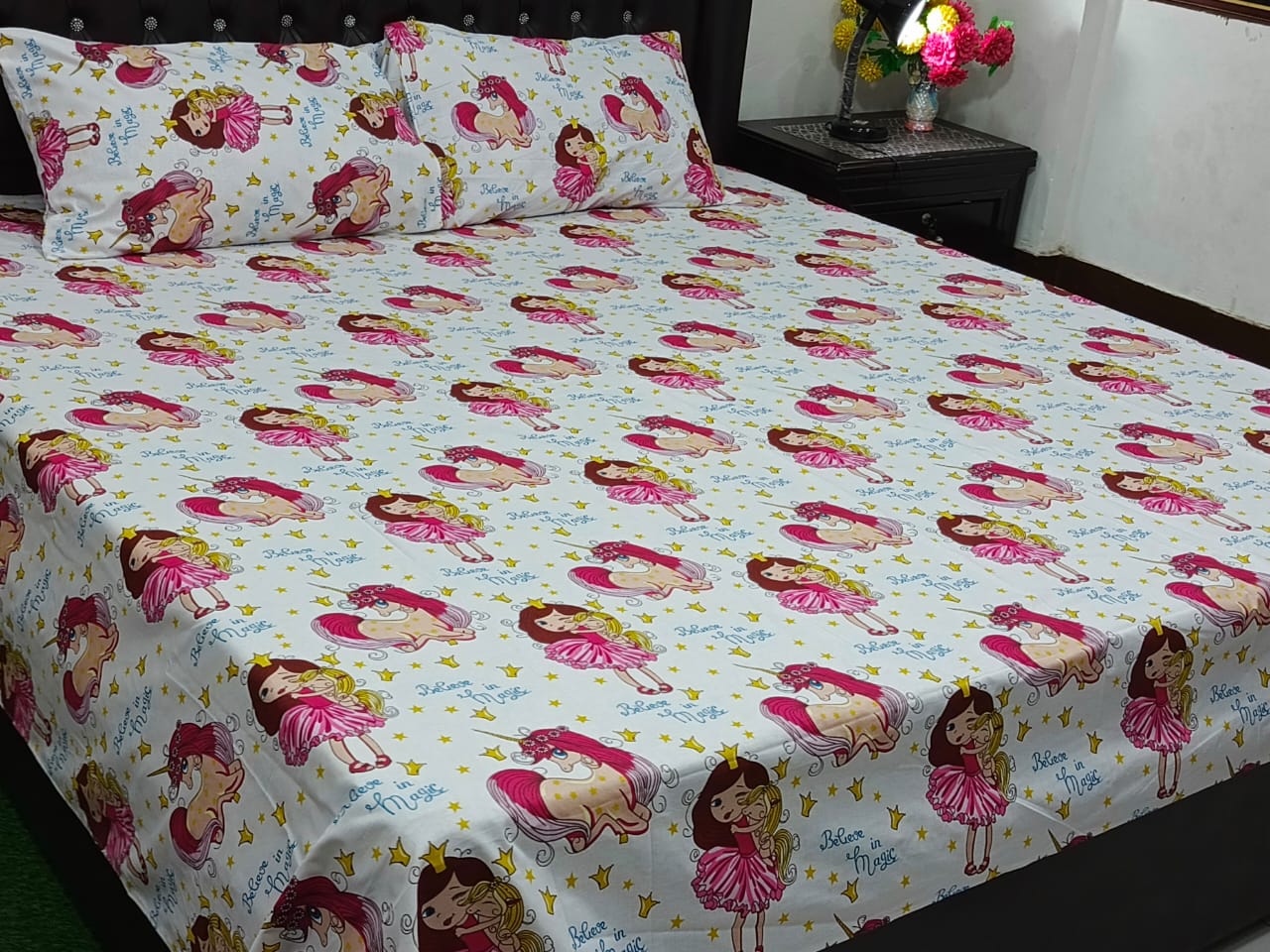 3 Pcs King Size Cotton Bedsheet With 2 Pillow Covers