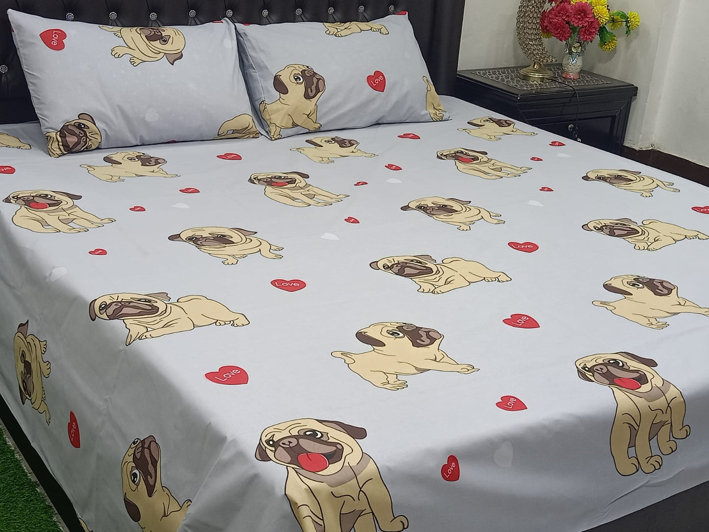 3 Pcs King Size Cotton Bedsheet With 2 Pillow Covers