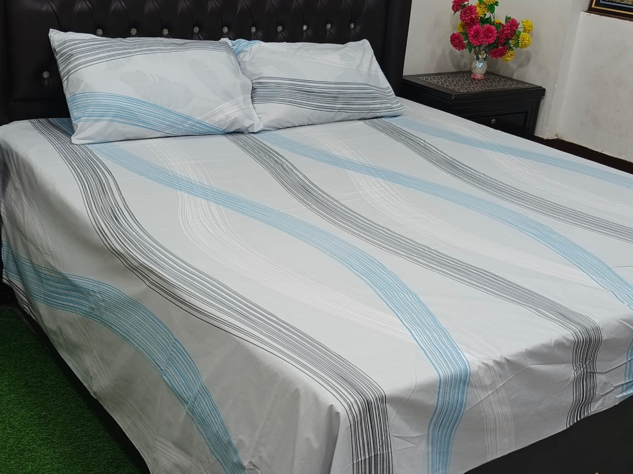 3 Pcs King Size Cotton Bedsheet With 2 Pillow Covers