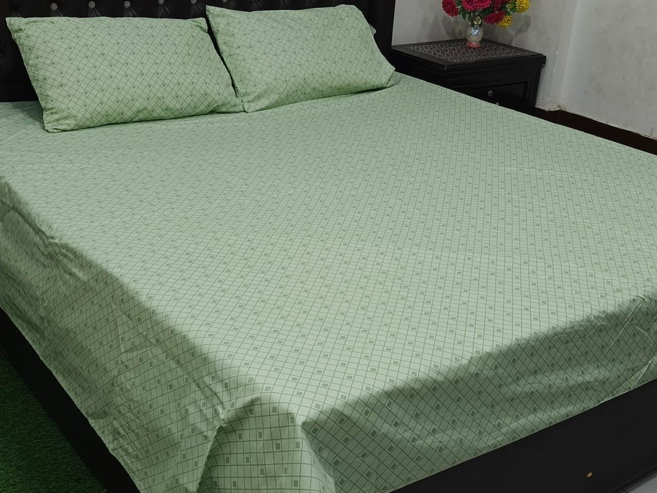 3 Pcs King Size Cotton Bedsheet With 2 Pillow Covers