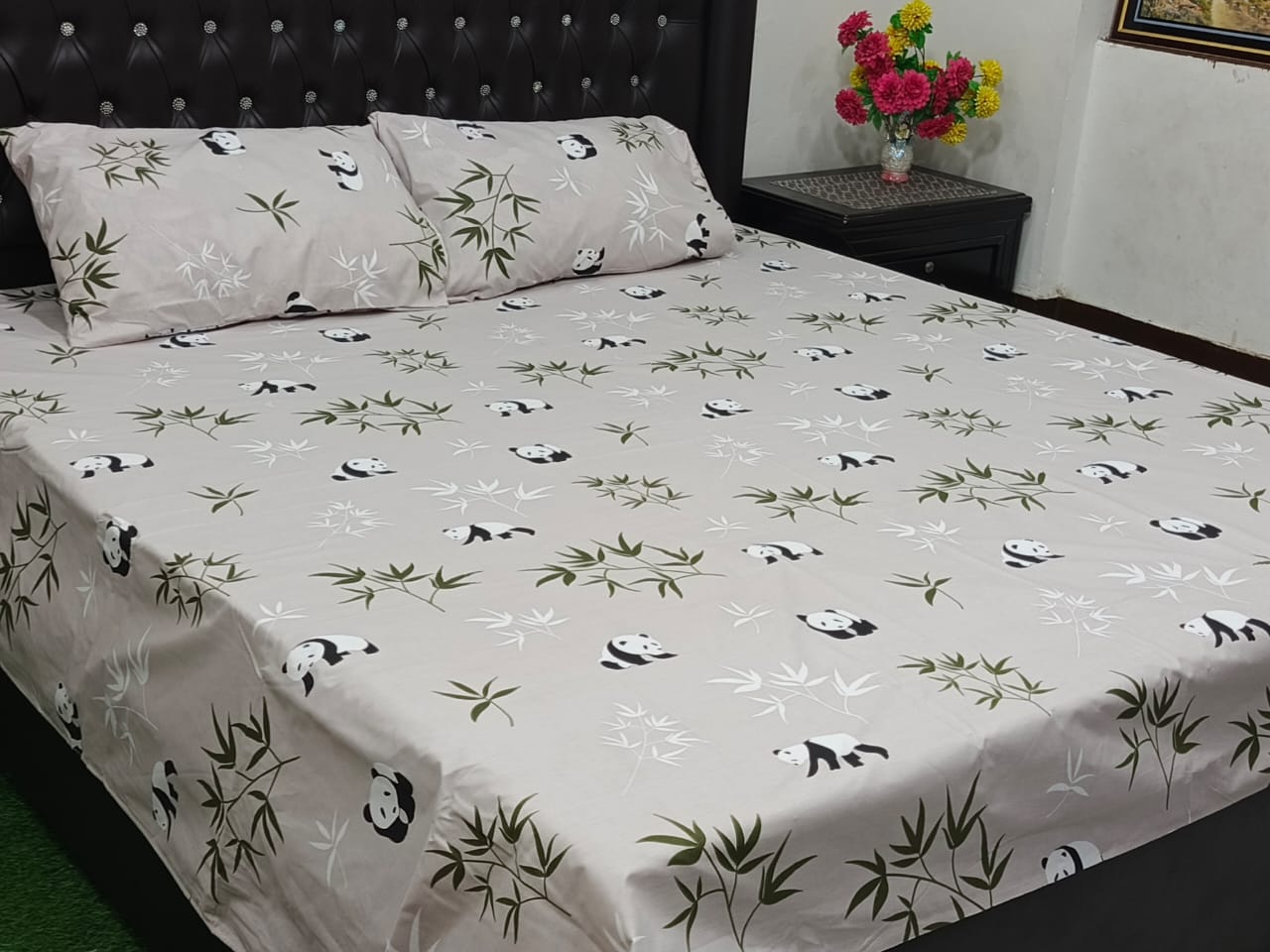 3 Pcs King Size Cotton Bedsheet With 2 Pillow Covers