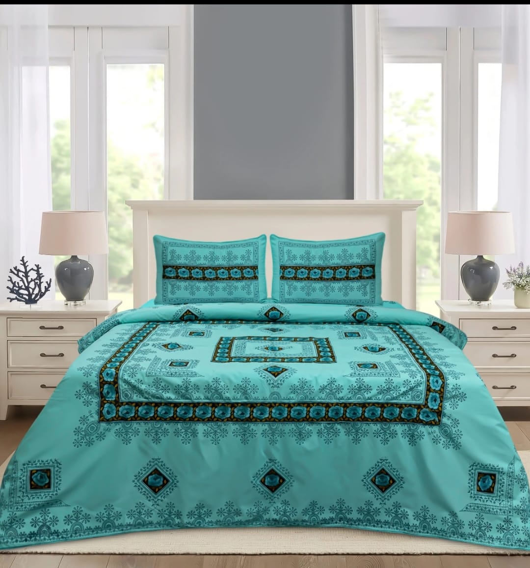 3 PCS KING SIZE EMBROIDERED APLIC BEDSHEET