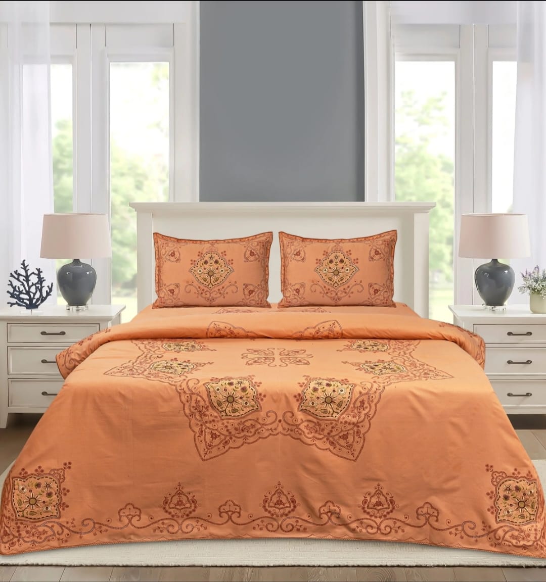 3 PCS KING SIZE EMBROIDERED APLIC BEDSHEET