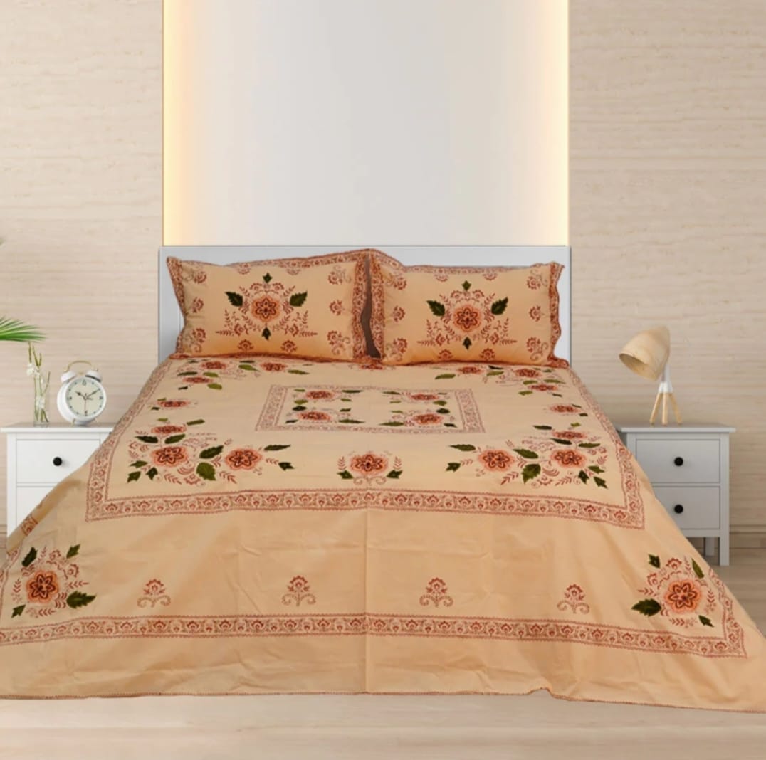 3 PCS KING SIZE EMBROIDERED APLIC BEDSHEET