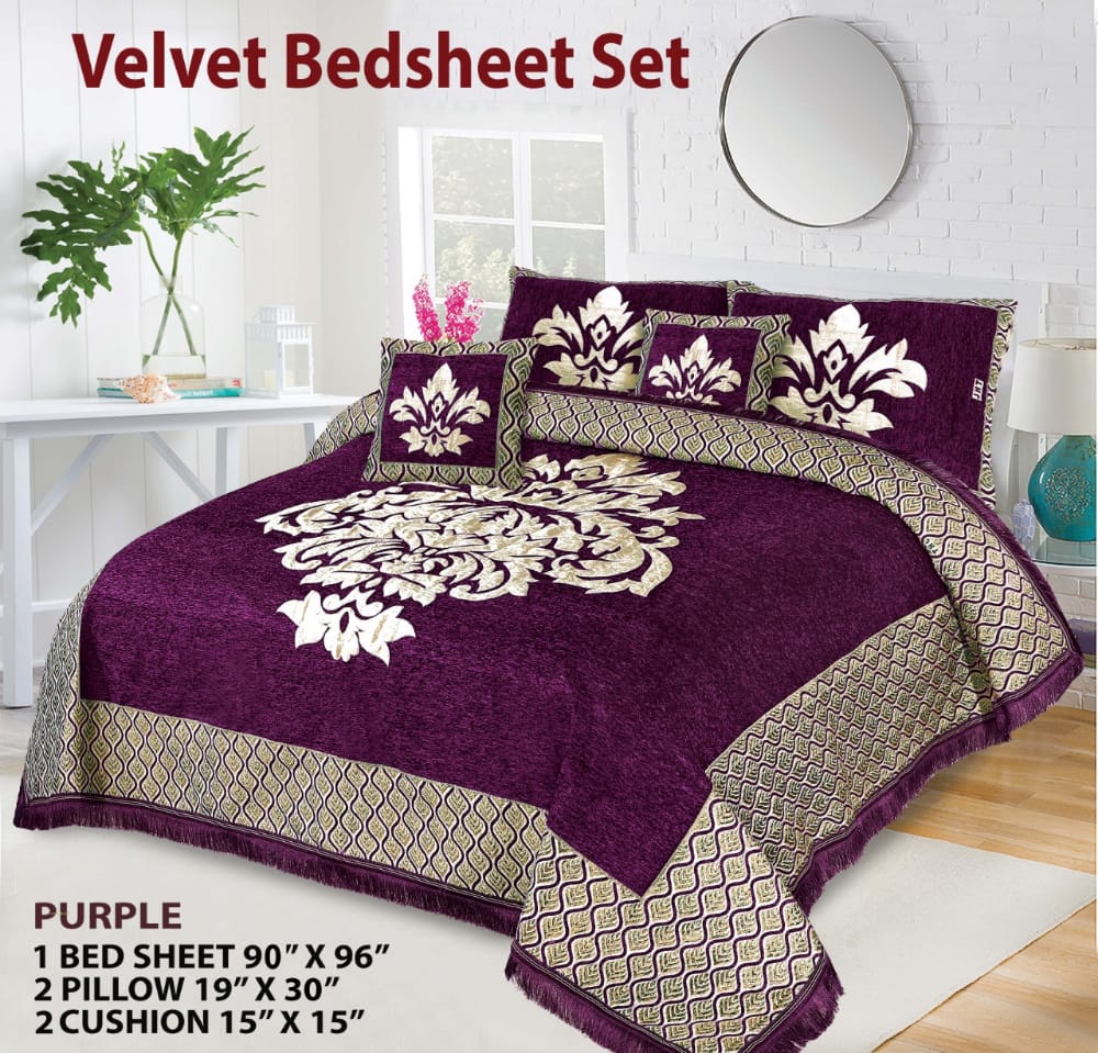 Queen Size Velvet jacquard Bedsheet —5 Pcs Set