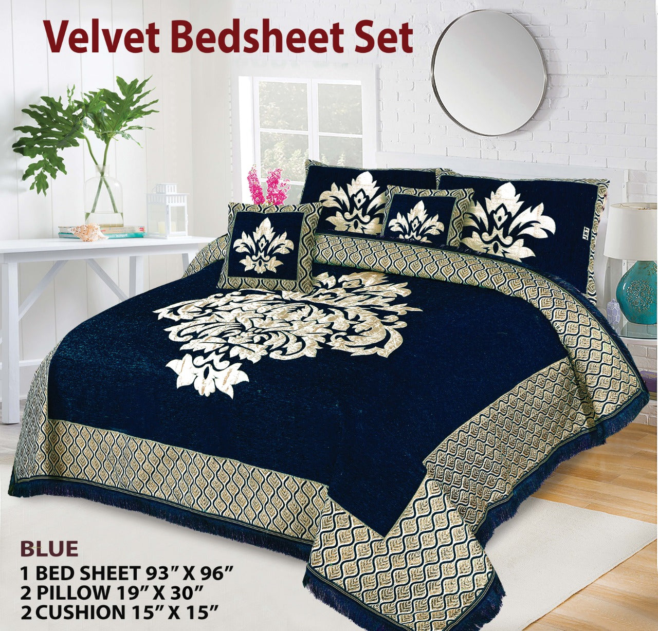 Queen Size Velvet jacquard Bedsheet —5 Pcs Set