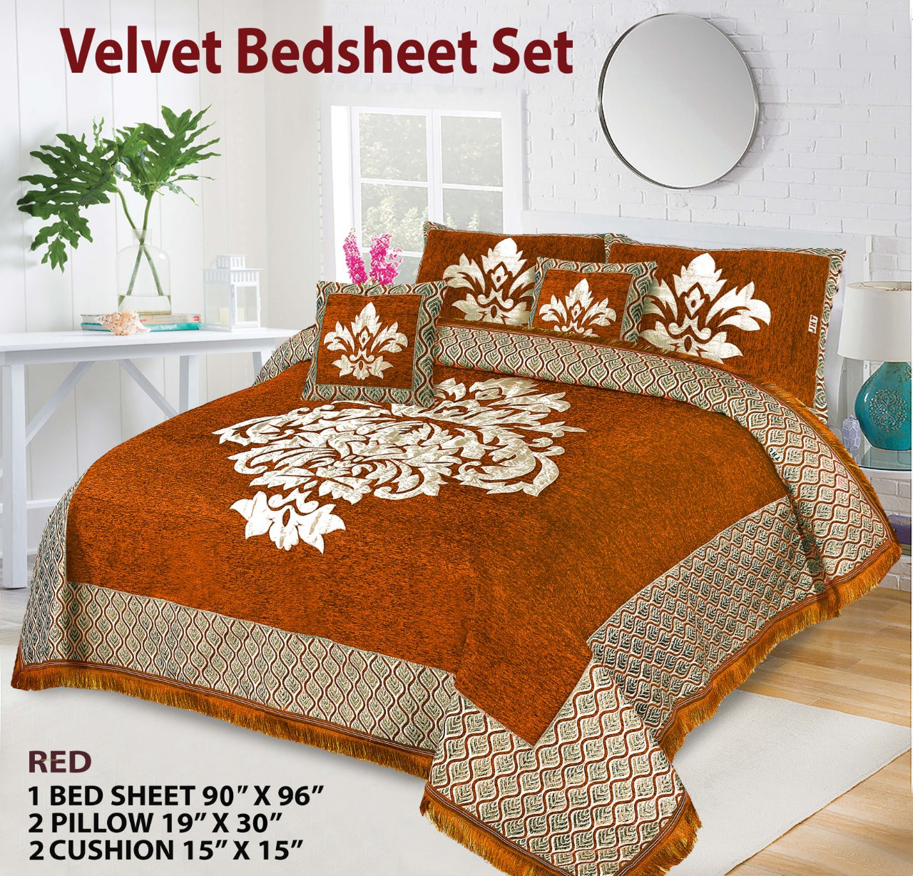 Queen Size Velvet jacquard Bedsheet —5 Pcs Set