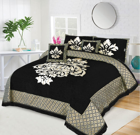 Queen Size Velvet jacquard Bedsheet —5 Pcs Set