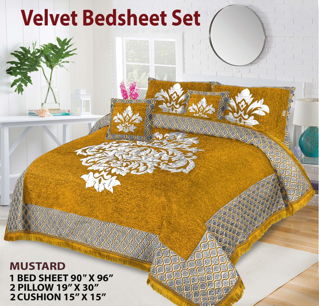 Queen Size Velvet jacquard Bedsheet —5 Pcs Set