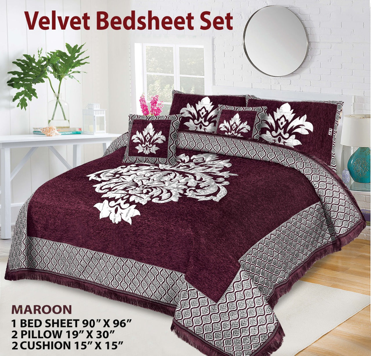 Queen Size Velvet jacquard Bedsheet —5 Pcs Set