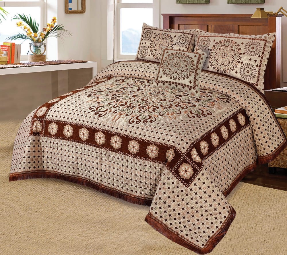 Queen Size Velvet jacquard Bedsheet —5 Pcs Set