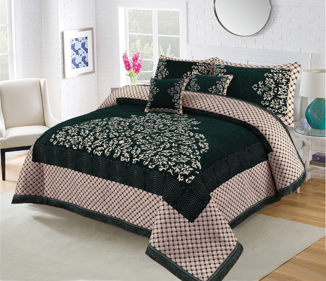 Queen Size Velvet jacquard Bedsheet —5 Pcs Set