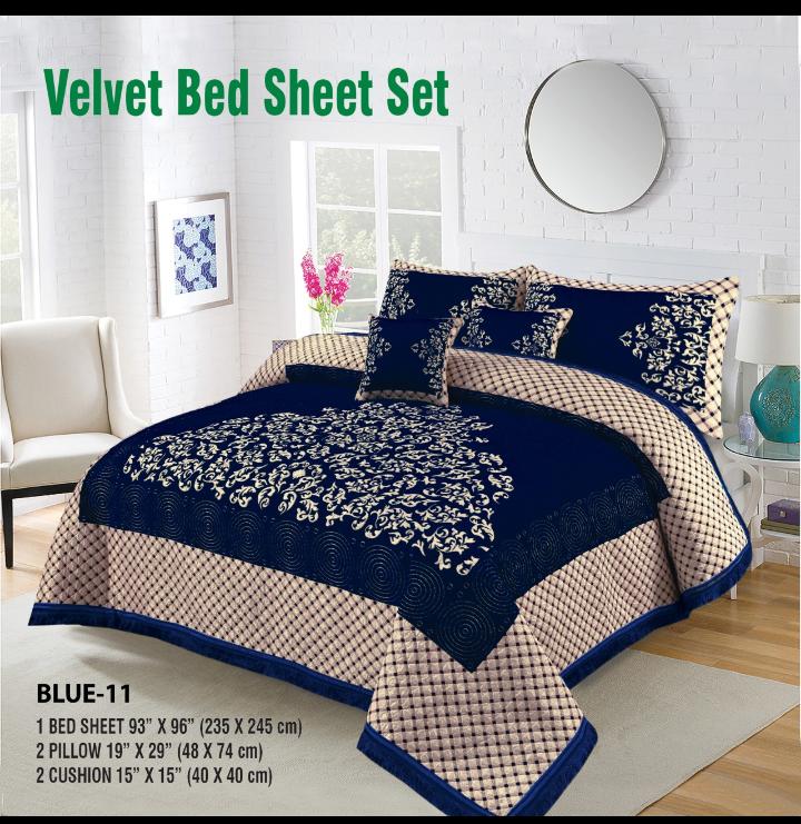 Queen Size Velvet jacquard Bedsheet —5 Pcs Set