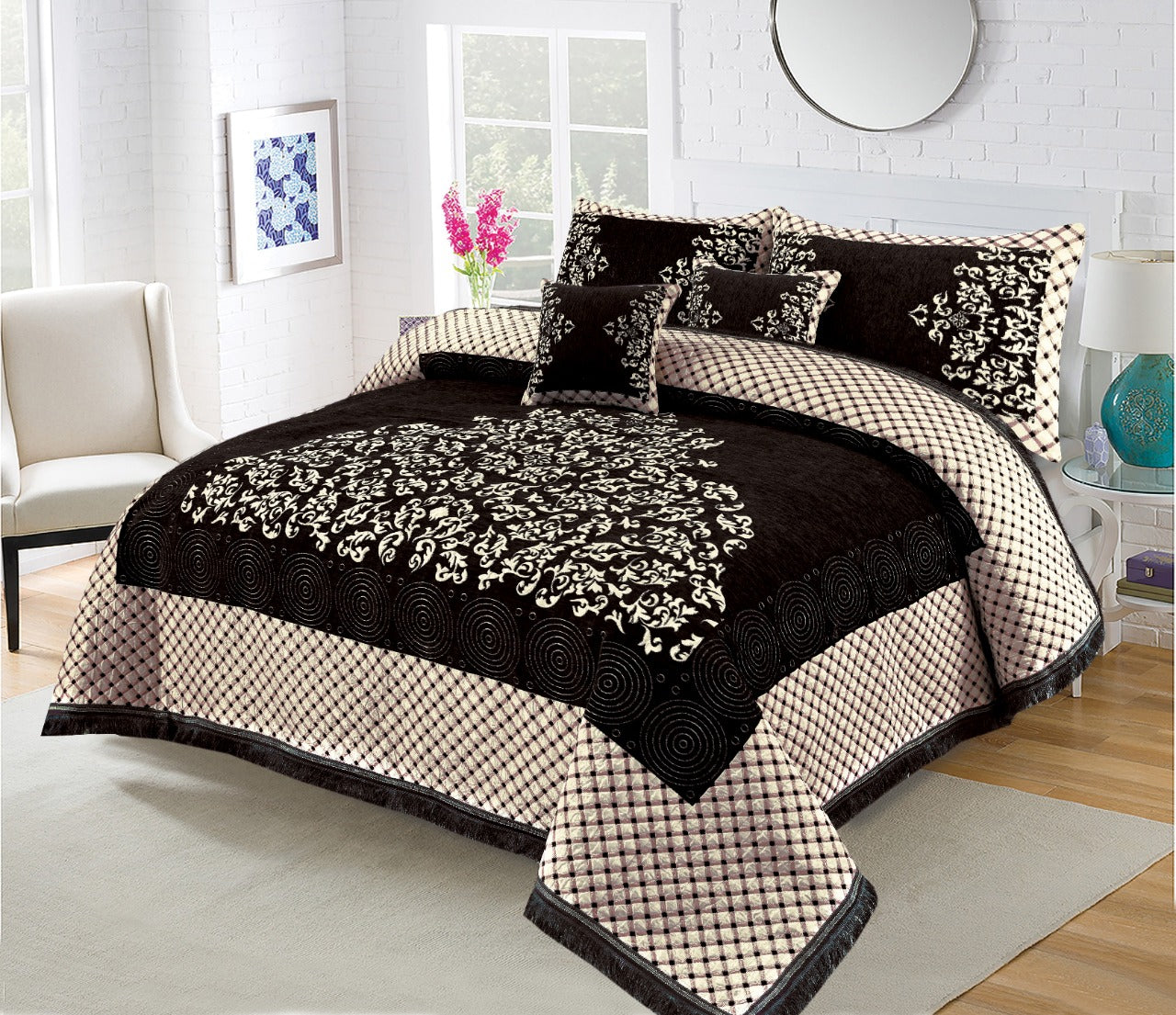 Queen Size Velvet jacquard Bedsheet —5 Pcs Set