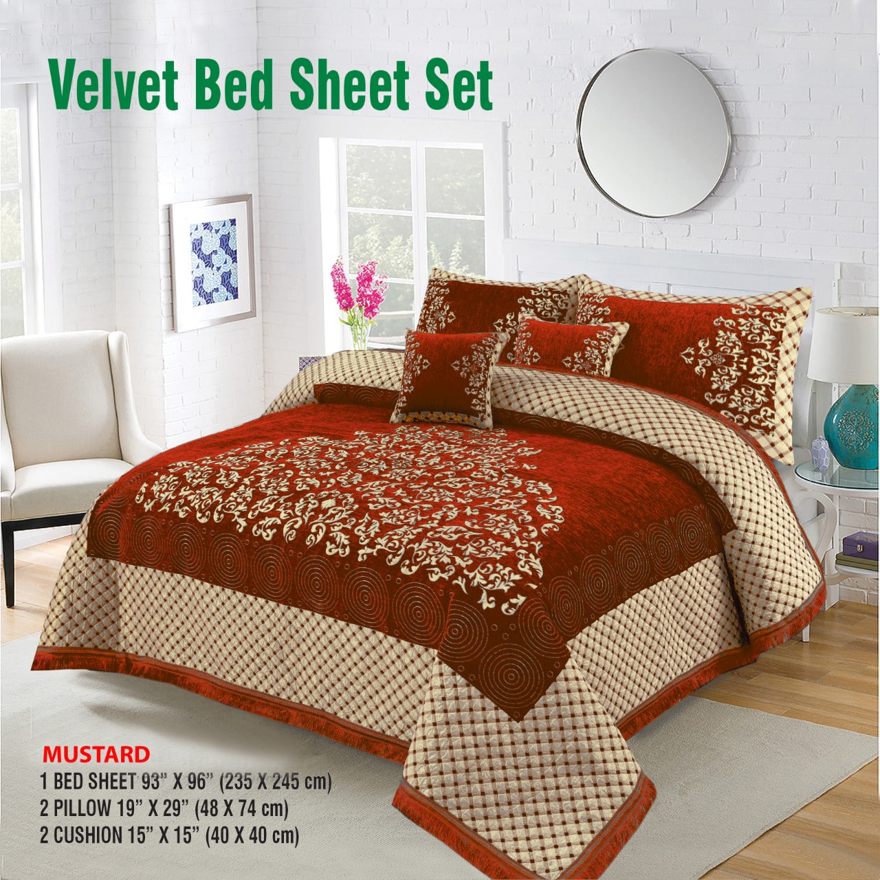 Queen Size Velvet jacquard Bedsheet —5 Pcs Set