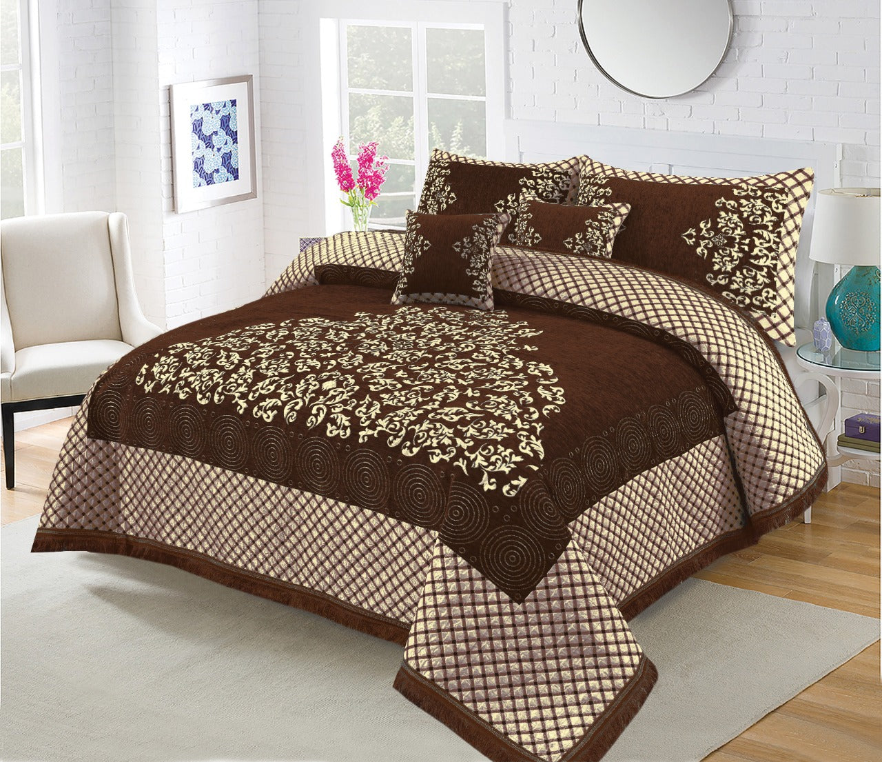 Queen Size Velvet jacquard Bedsheet —5 Pcs Set