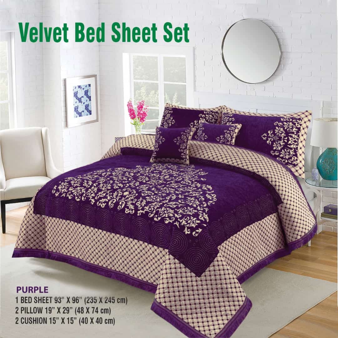 Queen Size Velvet jacquard Bedsheet —5 Pcs Set