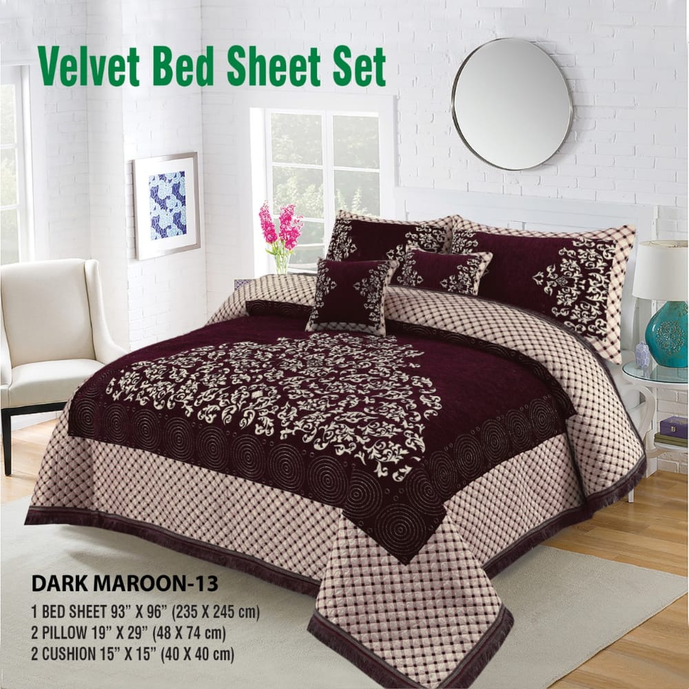 Queen Size Velvet jacquard Bedsheet —5 Pcs Set